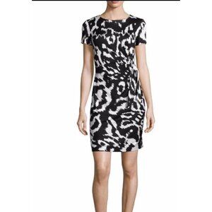 Diane von Furstenberg Zoe Silk Black White ikat Print Faux Wrap Dress size 12